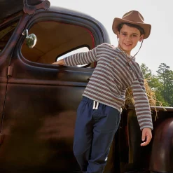2-Piece Boys Wrought Iron Stripe Henley Top and Pant Set