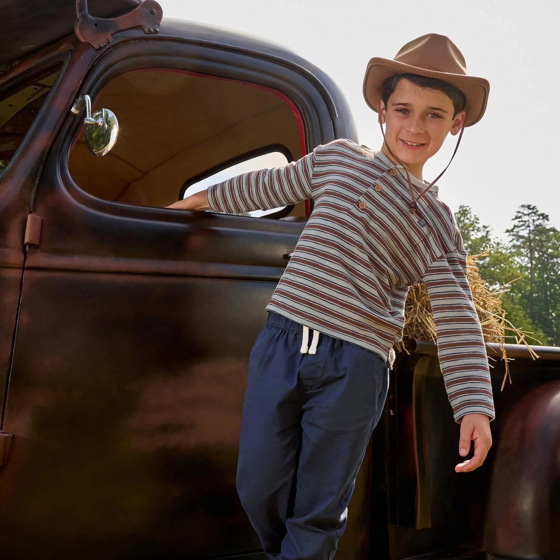 2-Piece Boys Wrought Iron Stripe Henley Top and Pant Set