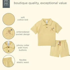 2-Piece Boys Yellow Palm Tree Polo Shirt and Shorts Set