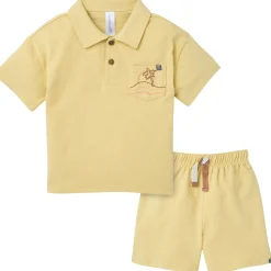 2-Piece Boys Yellow Palm Tree Polo Shirt and Shorts Set