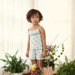 4-Piece Girls Blue Floral Tank Tops & Shorts Set