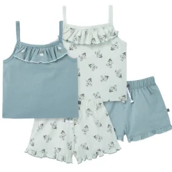 4-Piece Girls Blue Floral Tank Tops & Shorts Set