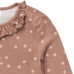 2-Piece Girls Brown Daisies Ruffle Collar Top and Flare Pant Set