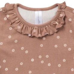 2-Piece Girls Brown Daisies Ruffle Collar Top and Flare Pant Set
