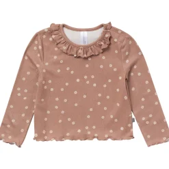 2-Piece Girls Brown Daisies Ruffle Collar Top and Flare Pant Set