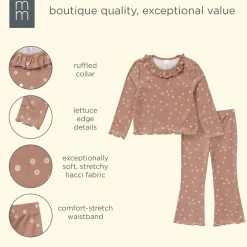 2-Piece Girls Brown Daisies Ruffle Collar Top and Flare Pant Set