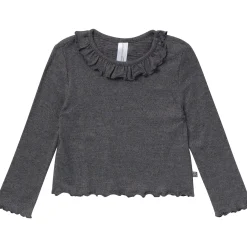 2-Piece Girls Dark Grey Ruffle Collar Top and Flare Pant Set