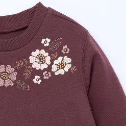 2-Piece Girls Floral Embroidery Sweatshirt and Jogger Set