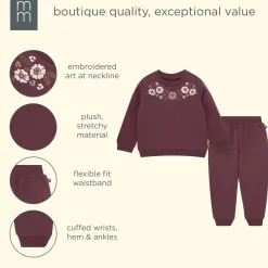 2-Piece Girls Floral Embroidery Sweatshirt and Jogger Set