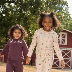 2-Piece Girls Floral Embroidery Sweatshirt and Jogger Set