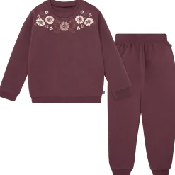 2-Piece Girls Floral Embroidery Sweatshirt and Jogger Set