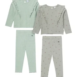 4-Piece Girls Green Floral Ruffle Tops and Leggings Set