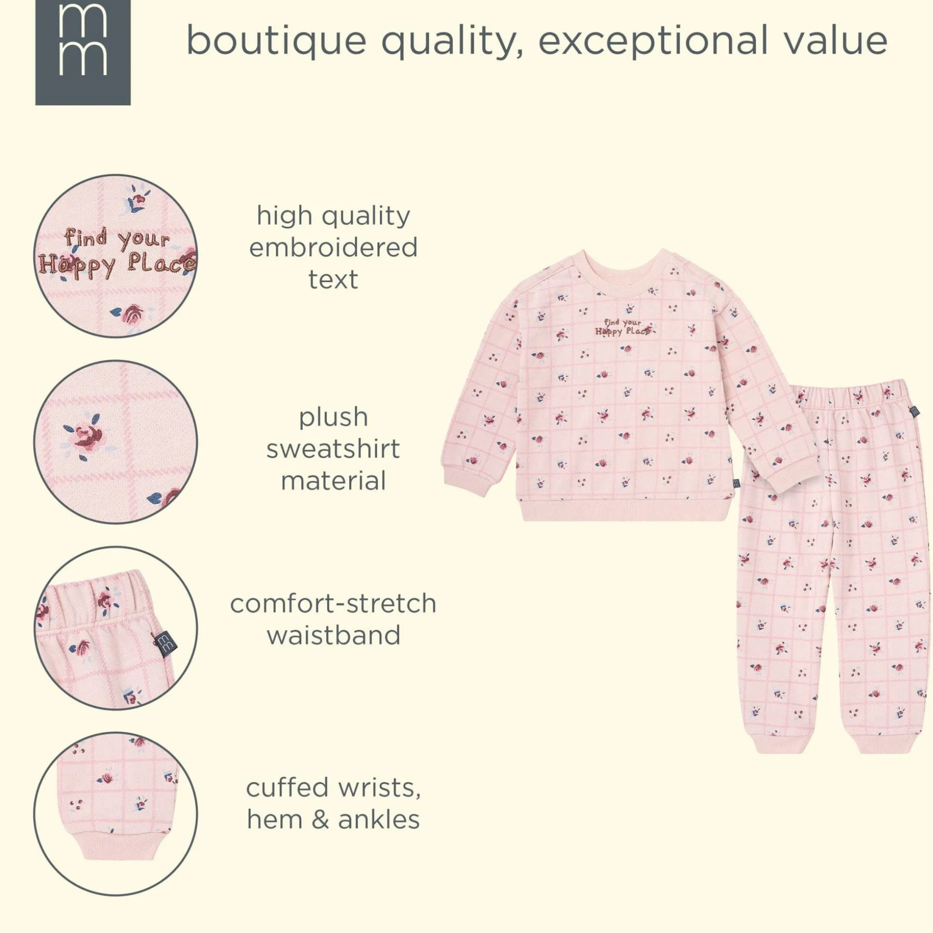 2-Piece Girls Happy Place Sweatshirt and Jogger Set