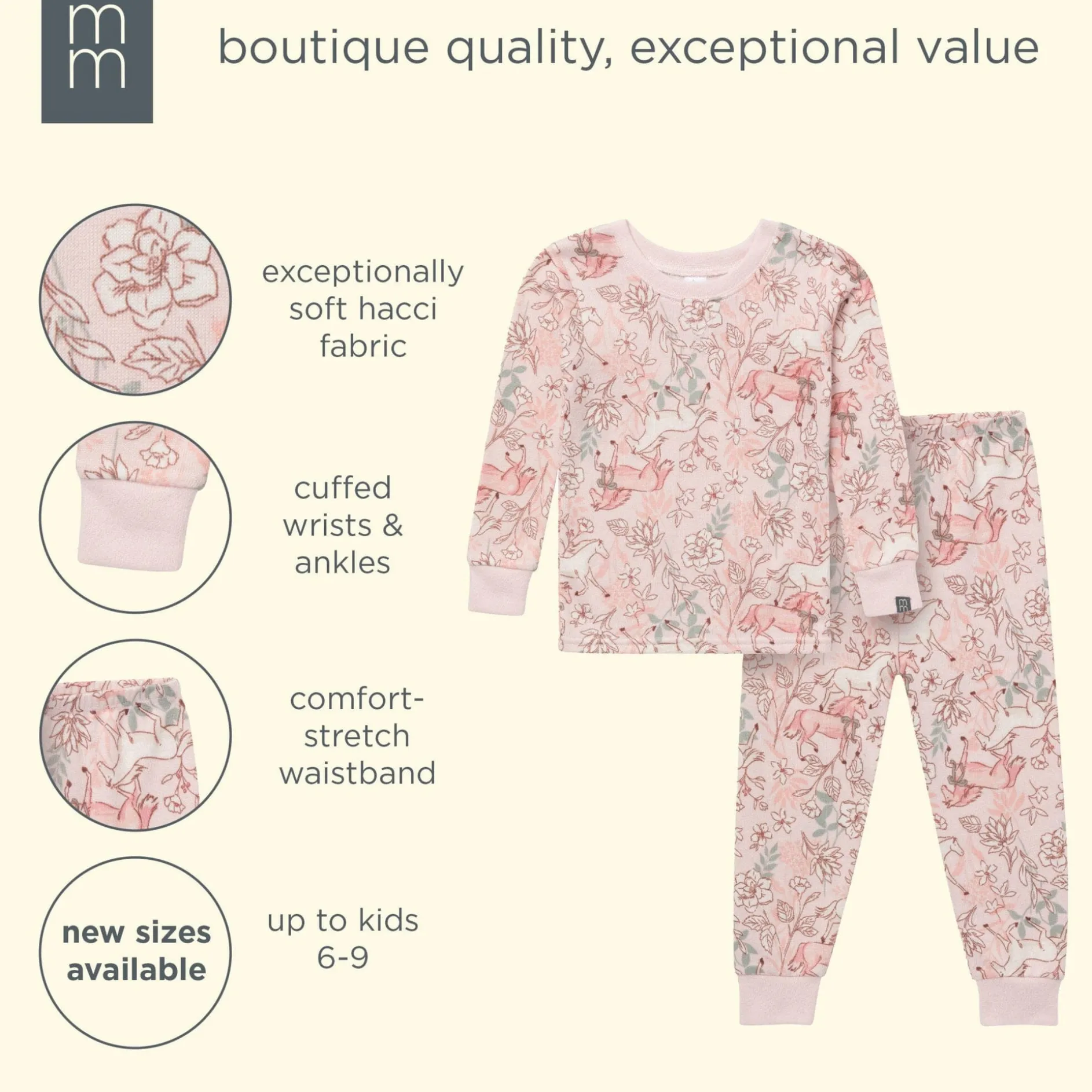 2-Piece Girls Horses Snug Fit Pajama Set