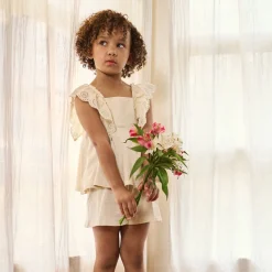 2-Piece Girls Off White Eyelet Top and Shorts Set
