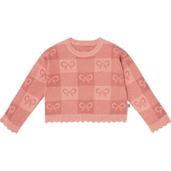 2-Piece Girls Pink Bows Check Sweater Top and Pant Set