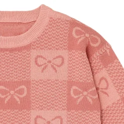 2-Piece Girls Pink Bows Check Sweater Top and Pant Set
