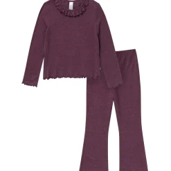 2-Piece Girls Purple Ruffle Collar Top and Flare Pant Set