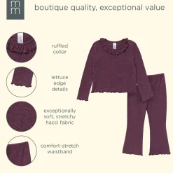 2-Piece Girls Purple Ruffle Collar Top and Flare Pant Set