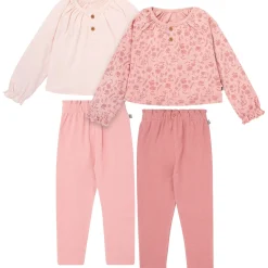 4-Piece Girls Rose Henley Tops and Paperbag Pants Set