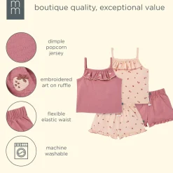 4-Piece Girls Strawberries Tank Tops & Shorts Set