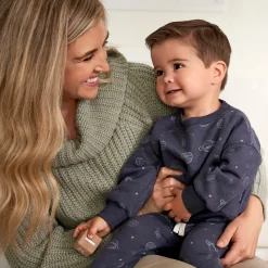 2-Piece Infant and Toddler Boys Navy Space Sweatshirt & Pant Set