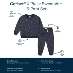 2-Piece Infant and Toddler Boys Navy Space Sweatshirt & Pant Set