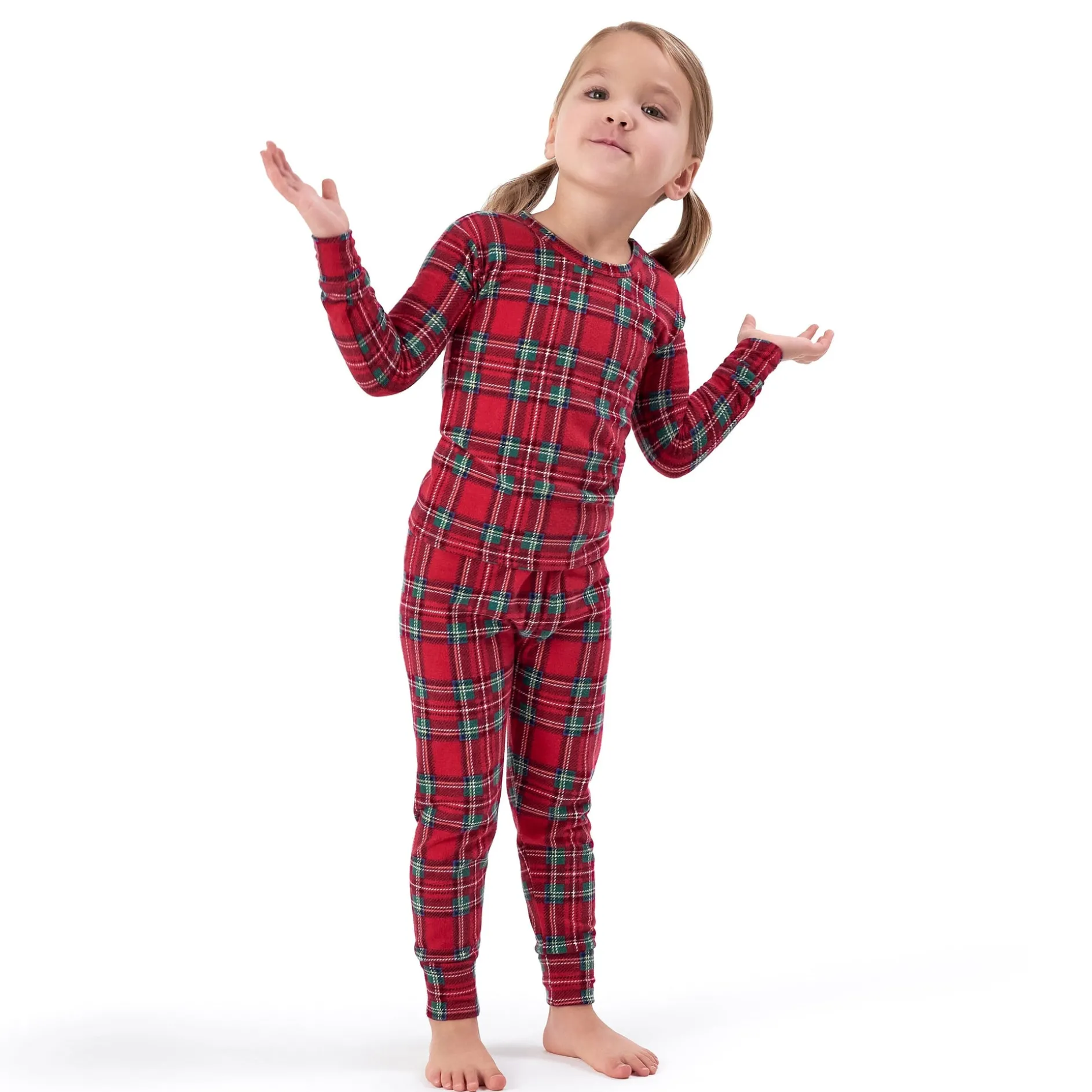 2-Piece Infant and Toddler Neutral Stewart Plaid Hacci Snug Fit Pajama Set