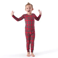 2-Piece Infant and Toddler Neutral Stewart Plaid Hacci Snug Fit Pajama Set