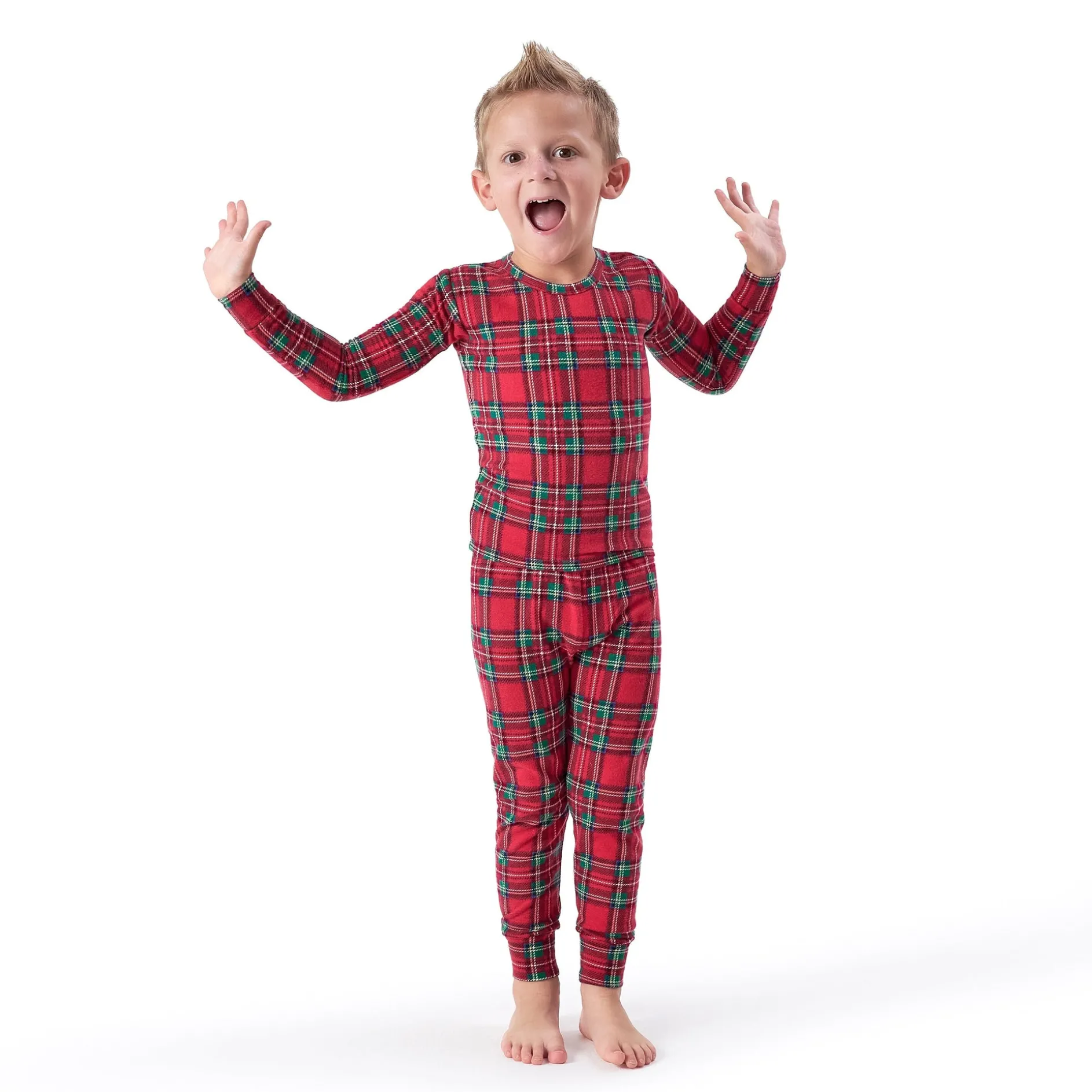 2-Piece Infant and Toddler Neutral Stewart Plaid Hacci Snug Fit Pajama Set