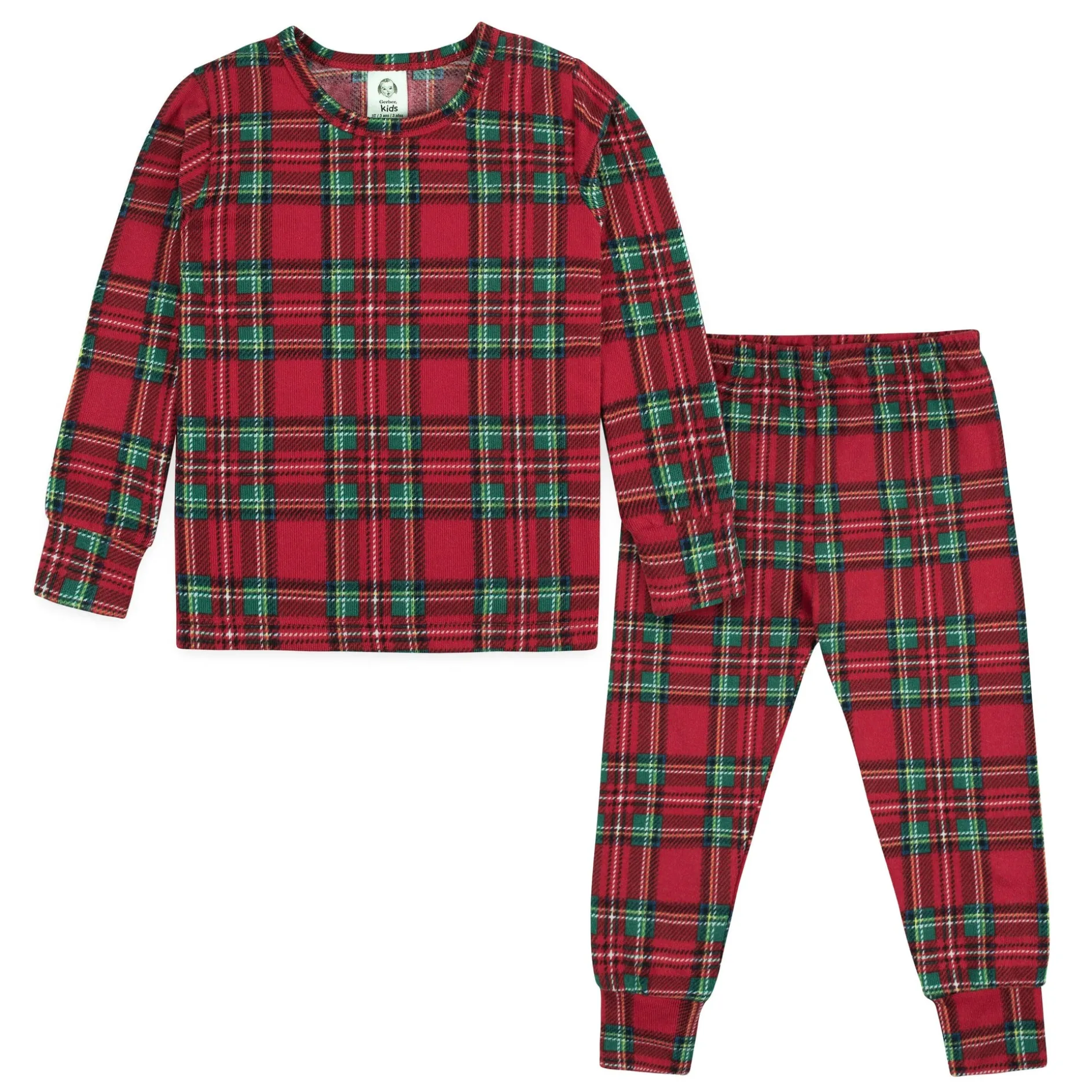 2-Piece Infant and Toddler Neutral Stewart Plaid Hacci Snug Fit Pajama Set