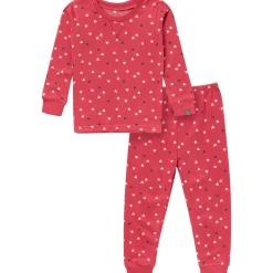 2-Piece Infant and Toddler Neutral Red Hearts Snug Fitting Hacci Pajamas