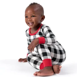 2-Piece Infant and Toddler Neutral Buffalo Plaid Hacci Snug Fit Pajama Set