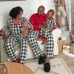 2-Piece Infant and Toddler Neutral Buffalo Plaid Hacci Snug Fit Pajama Set