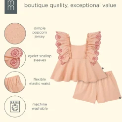 2-Piece Infant & Kids Girls Apricot Cream Eyelet Top and Shorts Set