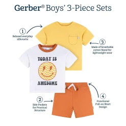3-Piece Infant & Toddler Boys Awesome Yellow T-Shirts & Shorts