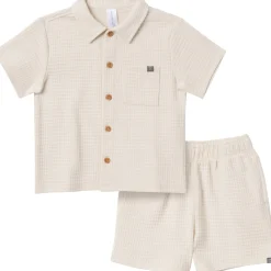 2-Piece Infant & Toddler Boys Beige Button Front Shirt and Shorts Set