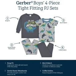 4-Piece Infant & Toddler Boys Big Dino Snug Fit Cotton Pajamas