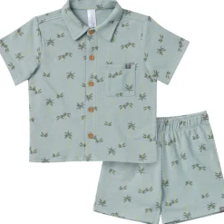 2-Piece Infant & Toddler Boys Blue Palms Button Front Shirt and Shorts Set
