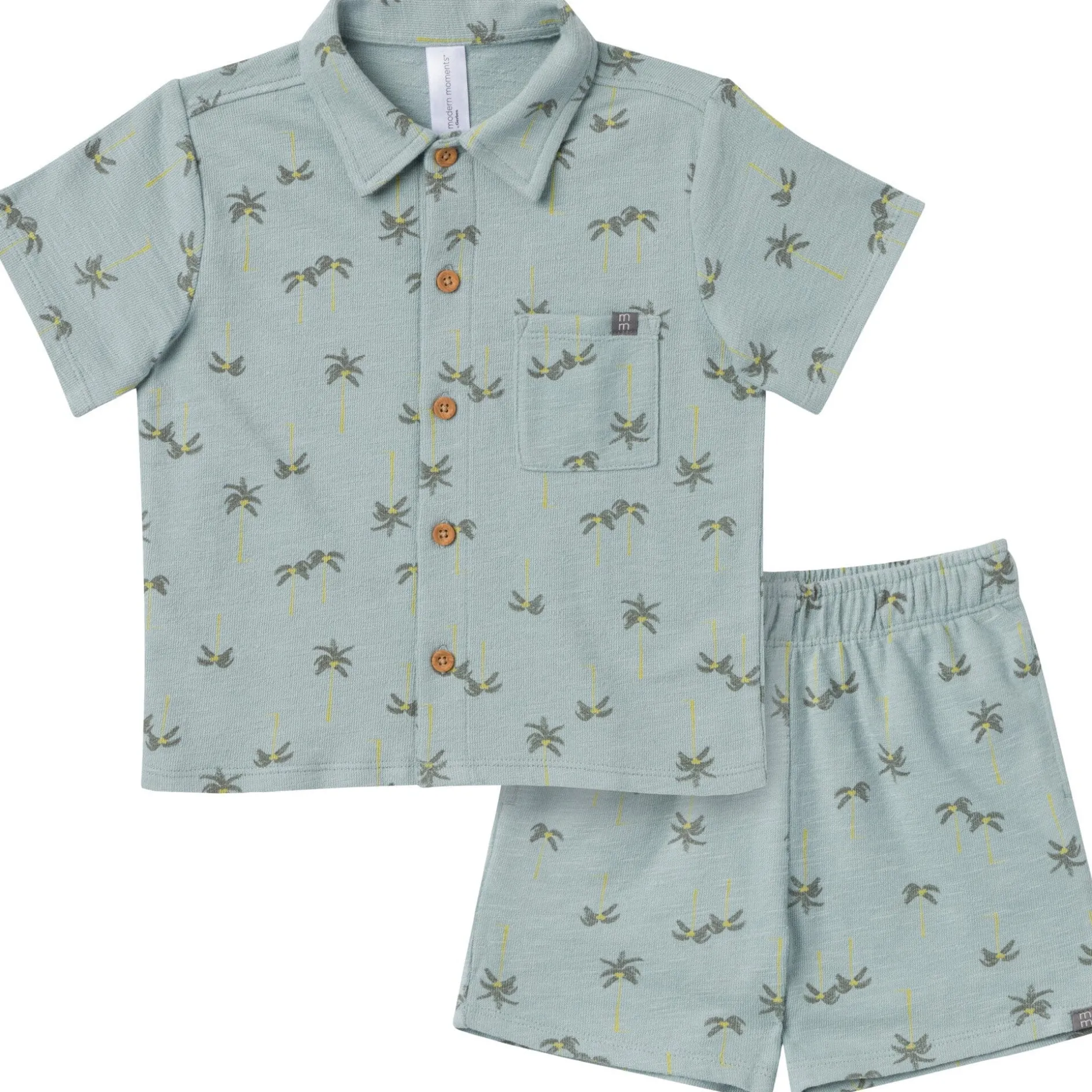 2-Piece Infant & Toddler Boys Blue Palms Button Front Shirt and Shorts Set