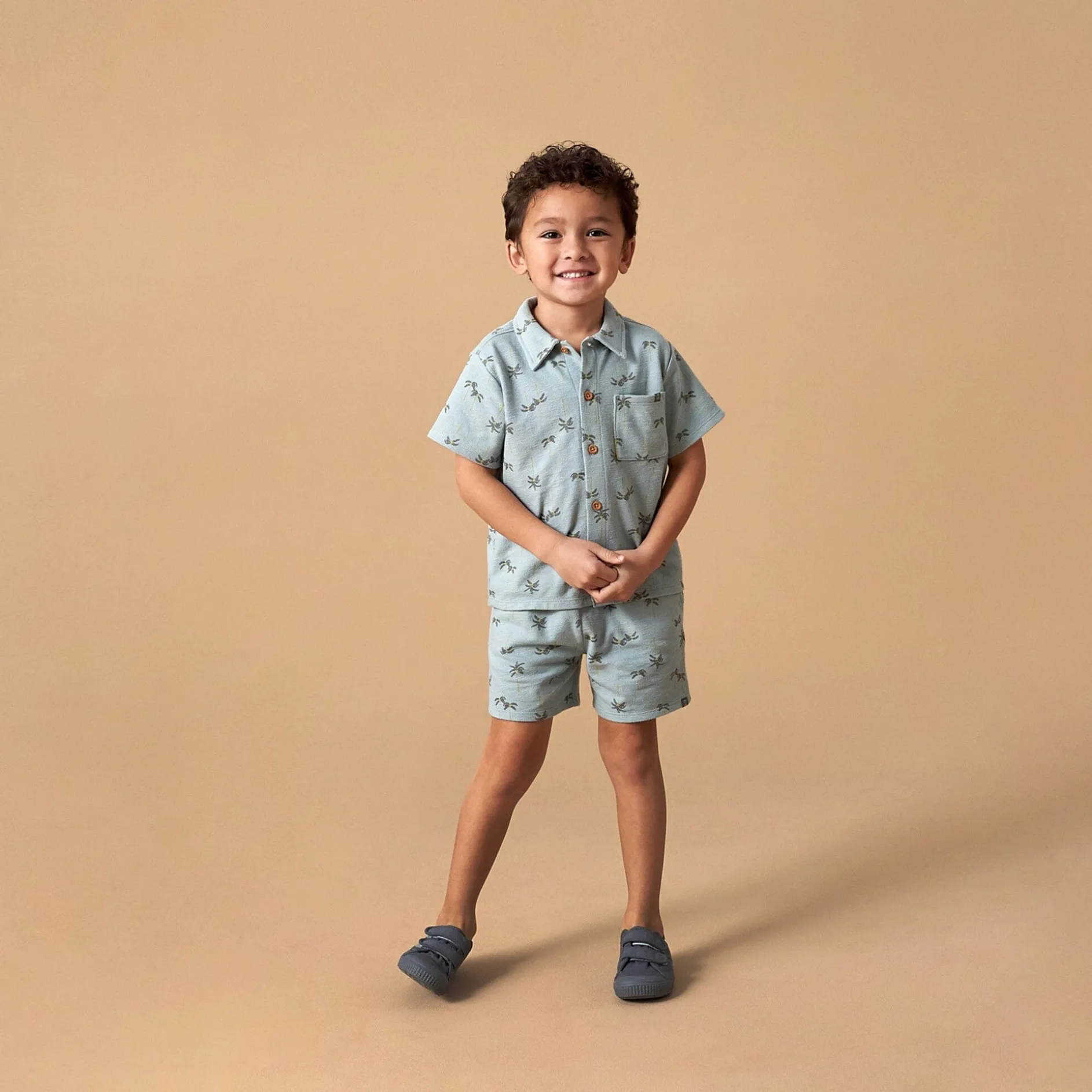 2-Piece Infant & Toddler Boys Blue Palms Button Front Shirt and Shorts Set