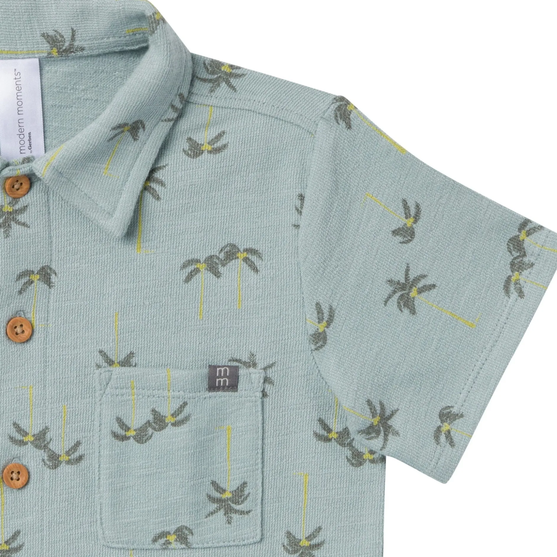 2-Piece Infant & Toddler Boys Blue Palms Button Front Shirt and Shorts Set