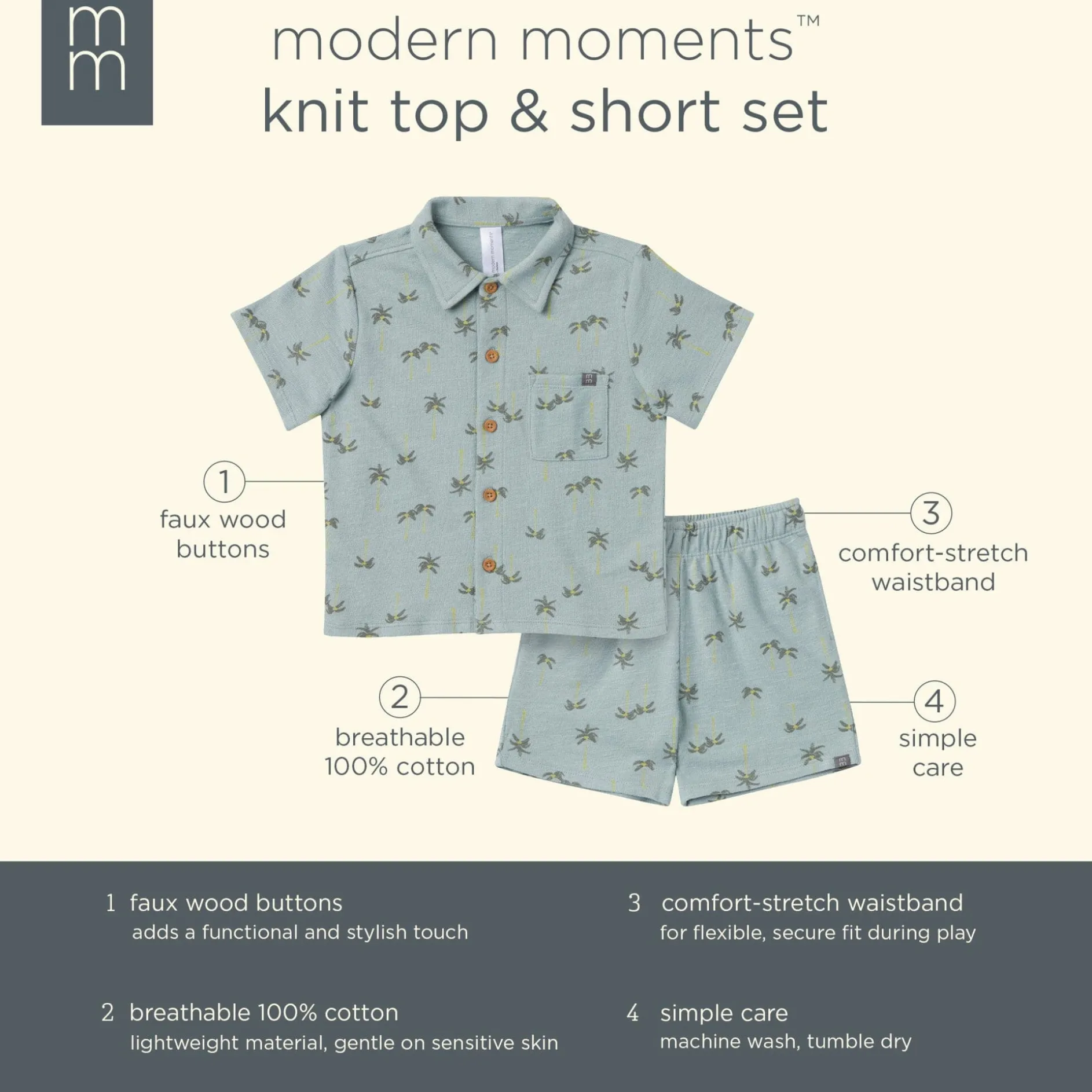 2-Piece Infant & Toddler Boys Blue Palms Button Front Shirt and Shorts Set