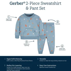2-Piece Infant & Toddler Boys Blue Leaves Sweatshirt & Pant Set