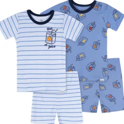 4-Piece Infant & Toddler Boys Blue Juice Box Cotton Pajama Short Set