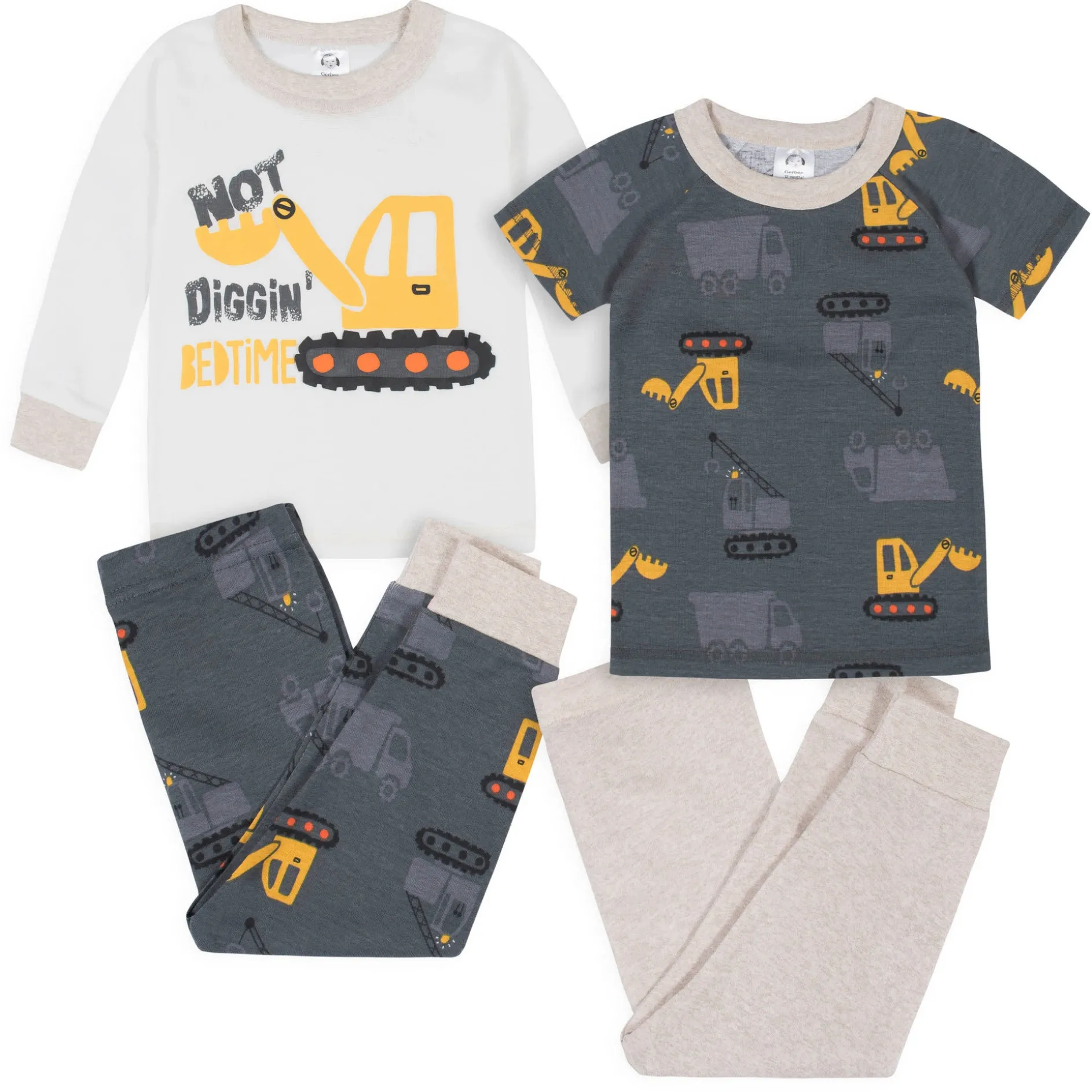 4-Piece Infant & Toddler Boys Construction Trucks Snug Fit Cotton Pajamas
