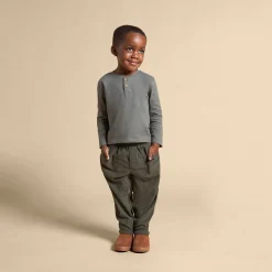 2-Piece Infant & Toddler Boys Dark Green Henley Shirt and Pant Set