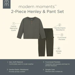 2-Piece Infant & Toddler Boys Dark Green Henley Shirt and Pant Set
