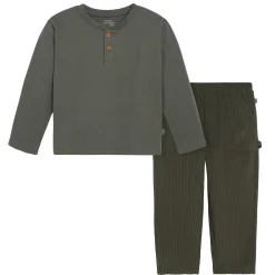 2-Piece Infant & Toddler Boys Dark Green Henley Shirt and Pant Set