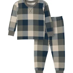 2-Piece Infant & Toddler Boys Dark Green Plaid Hacci Pajama Set